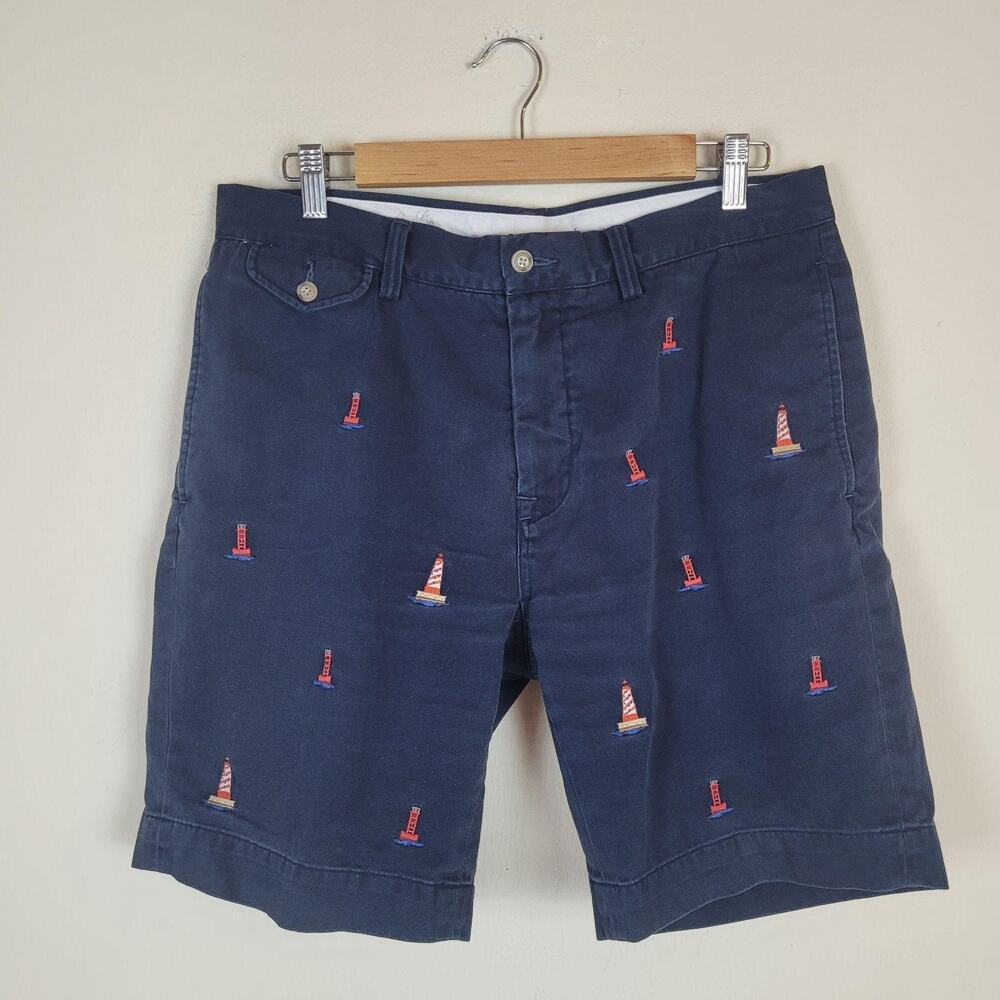 Polo Ralph Lauren Shorts 33 Blue Chino Lighthouse Embroidered Nautical Preppy